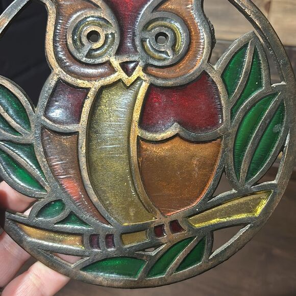 Vintage Owl Stained Glass Trivet 6.75” - Picture 4 of 7